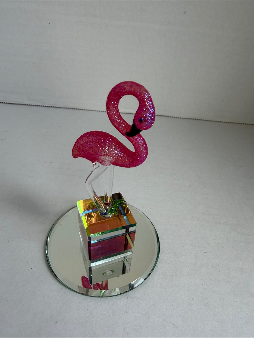 Demori Crystal Flamingo Figurine DC602 Pink Glitter Handcrafted Glass